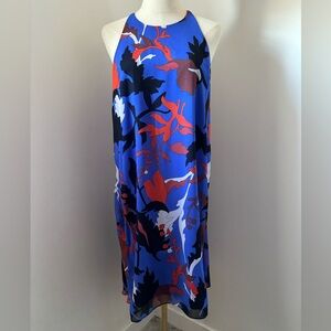 RACHEL Cobalt Blue w/ Abstract Floral Patter High Low Scarf Dress